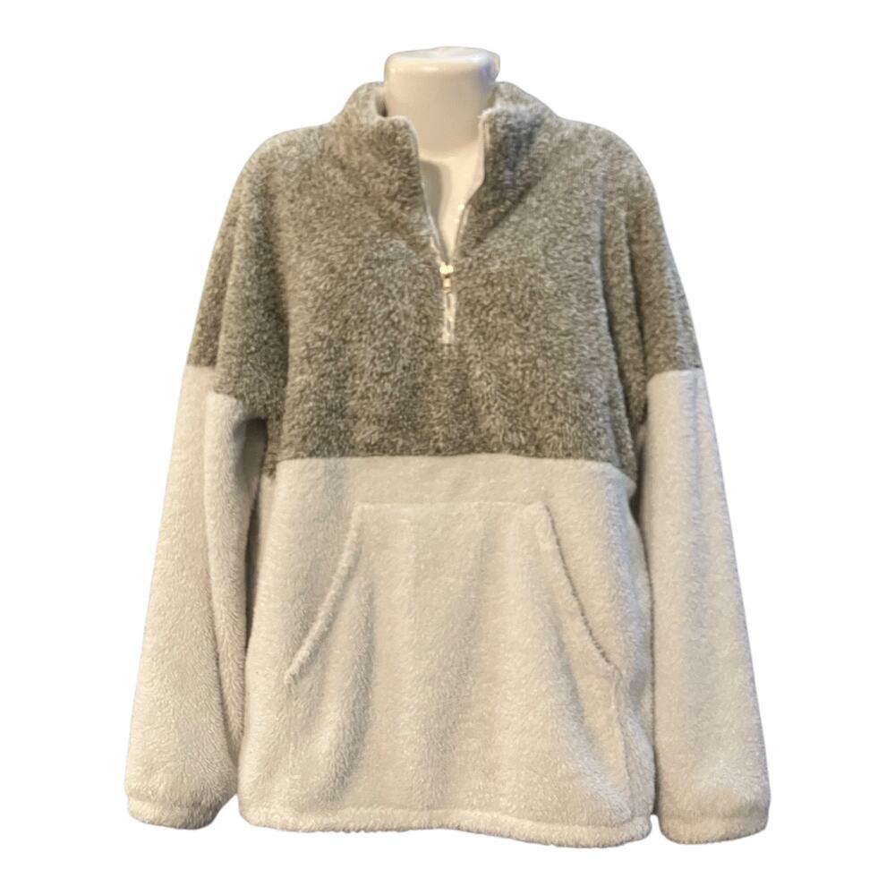 Coco & Main Women's Multicolor Sherpa Fleece 1/4 Zip Pullover Front Pocket SZ XL - Picture 3 of 8
